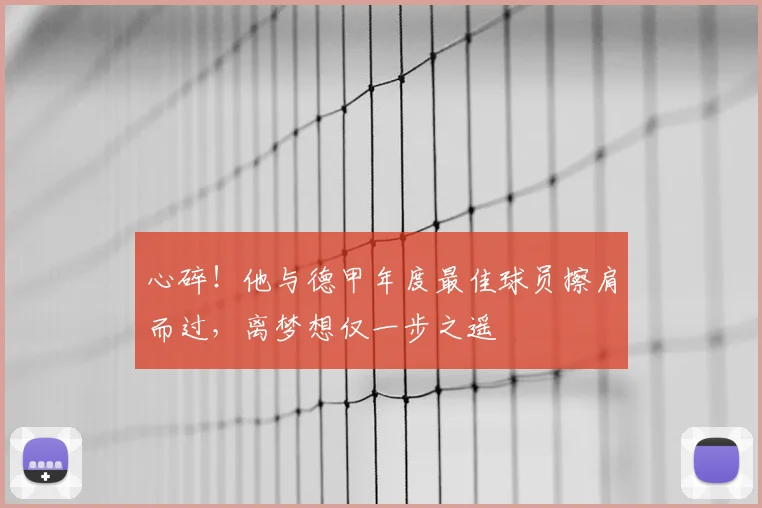心碎!他与德甲年度最佳球员擦肩而过,离梦想仅一步之遥